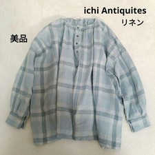 ichi Antiquites Linen Gathered Blouse Check Free Size