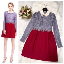 Authentic Valentino Long-Sleeved Dress with Ribbon, Floral Lace, Size 36