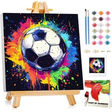 Malen nach Zahlen Kinder Fu&szlig;ball 20x20cm Rahmen Glitzer Geschenk ab 5 Jahre