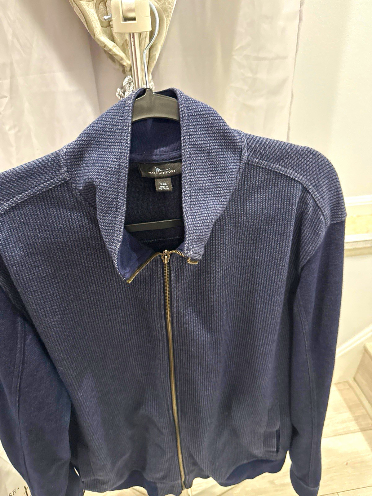 Marc Anthony Men's Blue Knit Full Zip Mock Neck Sweater 2XS Solid Long Slv