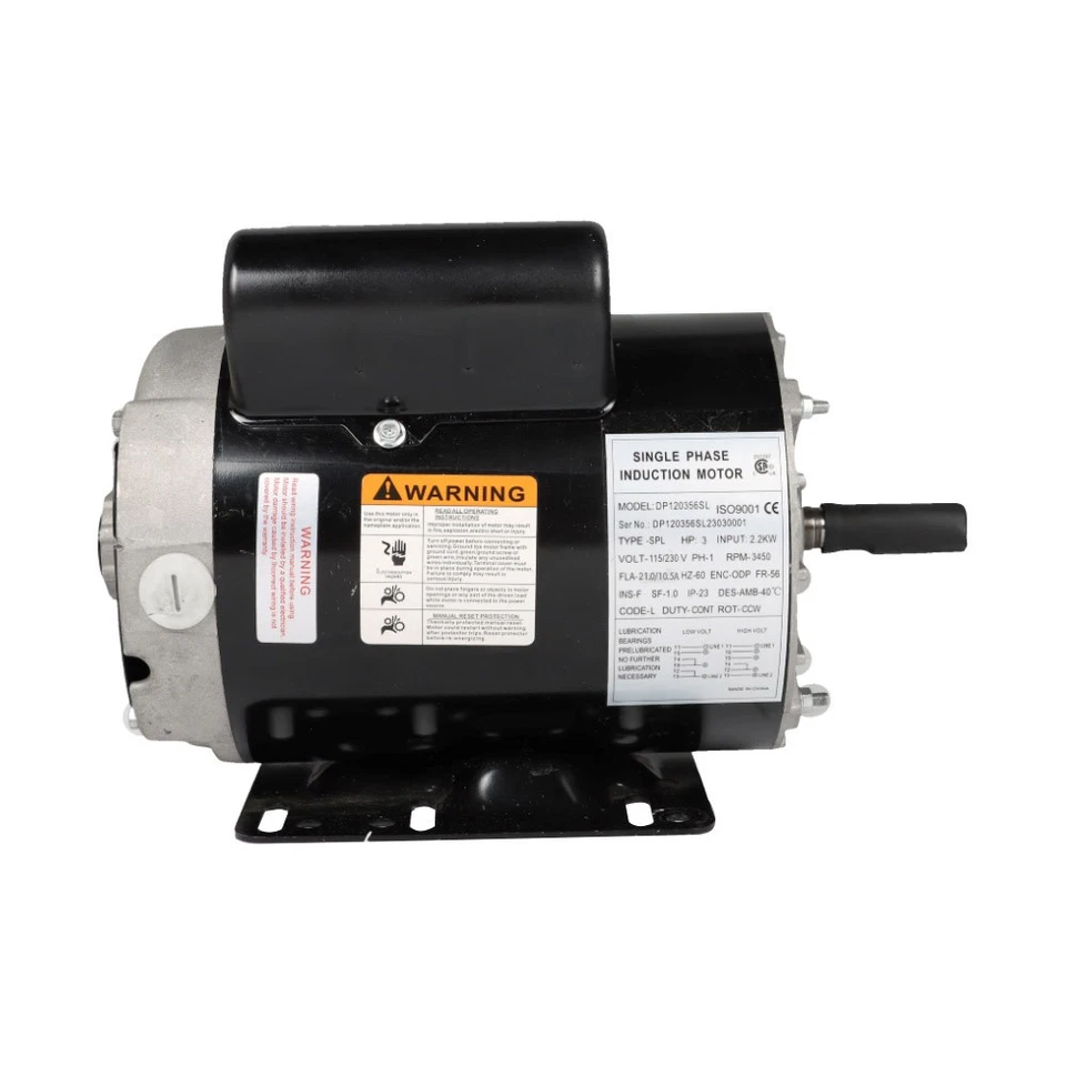 Compresor de motor eléctrico de 3 HP 3450 RPM 56 cuadro 1 fase 115-230 V eje de 5/8" Foto 3 de 4