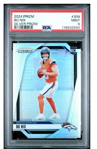 Bo Nix 2024 Panini Prizm Silver Holo Prizm Rookie #308 PSA 9 MINT Bronco's