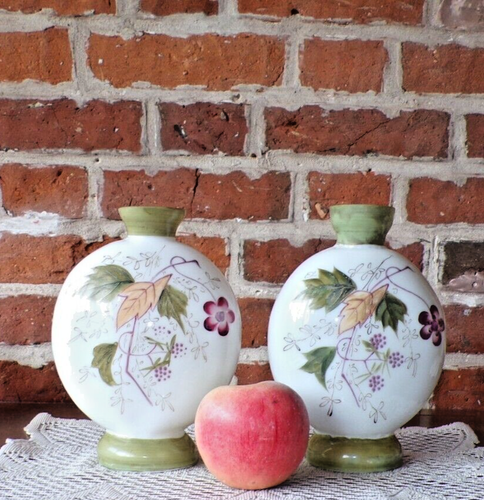 Decorative Pair Rare Opaline Glass Moon Vases Hand Painted Enameled 20 cm L@@K - Picture 2 of 10