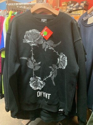 DFYNT Men''s DFYNT and Gray Scale Rose Printed Sweater Black Large   NWT