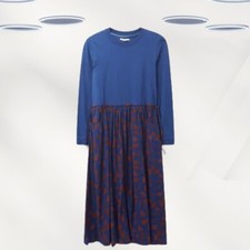 Ex White Stuff Women's Sweat Dress Blue Floral Long Sleeve Midi Cotton (Defect)