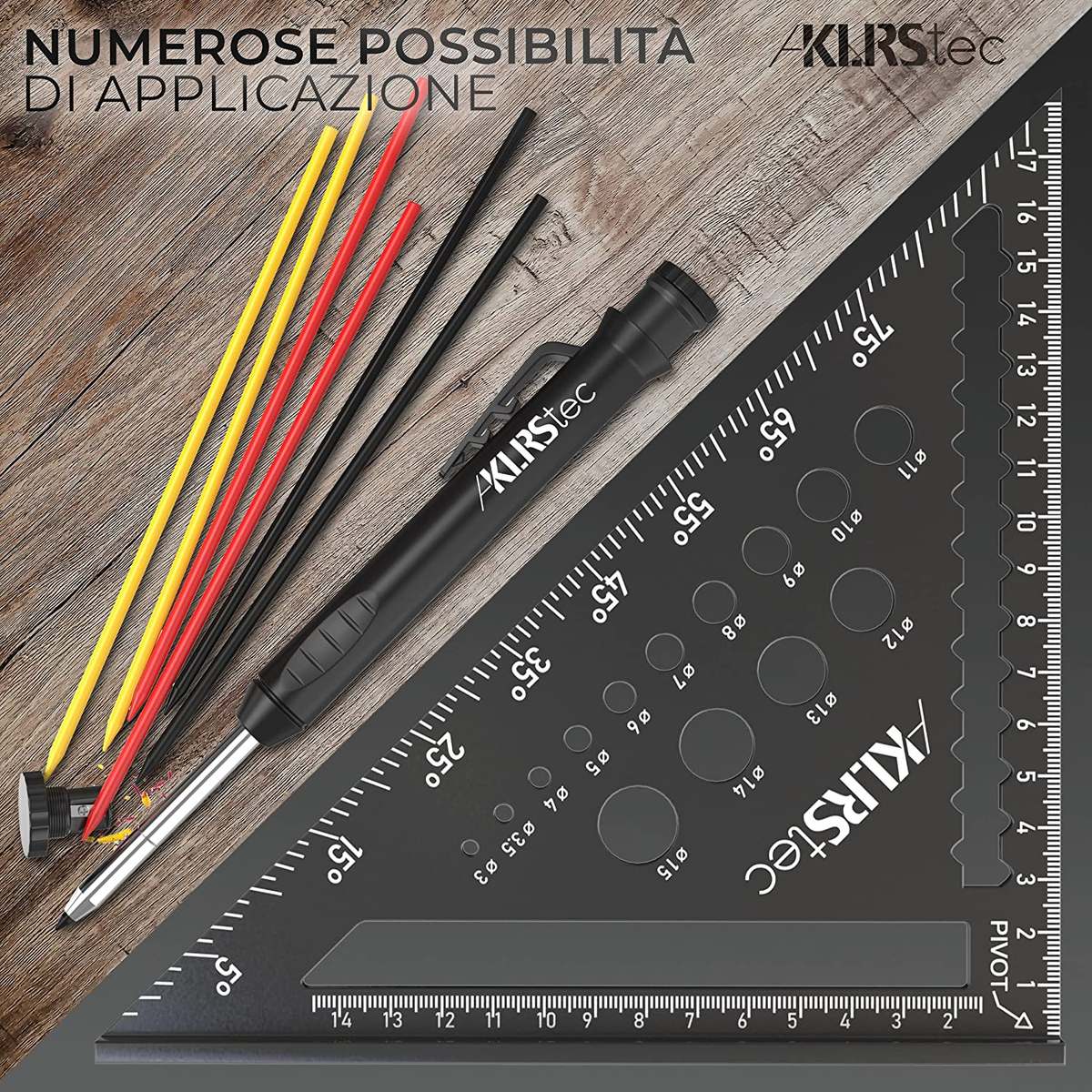 Set Professionale 7 Pezzi Per Falegnameria - Squadra Angolare, Matita E Accessori Per Lavorazione Legno - Foto 8