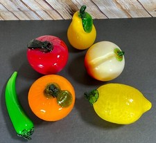 Murano-Style Handblown Art Glass Fruit Vegies  Peach Lemon Apple Orange Pear