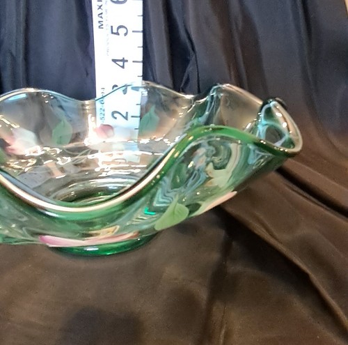 Vintage Fenton Floral Iridescent Satin Hand Painted Bowl Dish - Picture 11 of 12