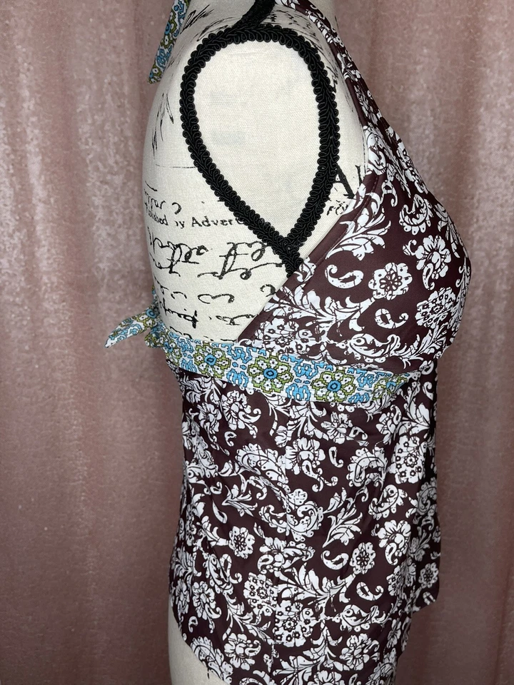 Athleta 36C 34D 32DD Brown Blue Paisley Tankini Swimsuit Pads Underwire Lined - Image 2 of 4
