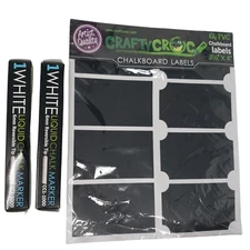 2 Liquid Chalk Markers Wet Erase Reversible Tip and 64pc Chalkboard Labels