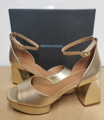 Bernardo Raleigh Platform Sandal Heel Sz 10 Champagne Antique Calf