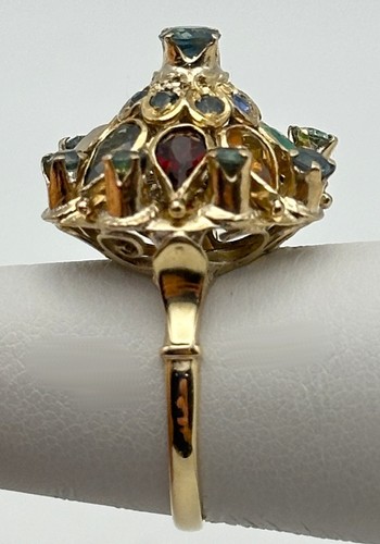 Vintage 8k Gold Filigree style Harem Ring with Multiple Colored Stones Size: 6 - Picture 3 of 14