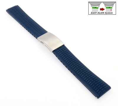 Easy-Klick Premium FKM-Kautschuk Uhrenarmband Modell Riga-S blau 24 mm