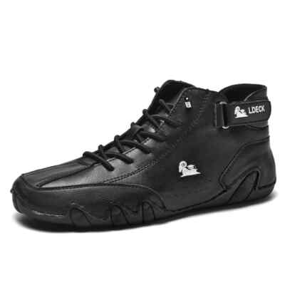 Leather Men Ankle Boots High Top Handmade Sneakers Breathable Casual Loafers