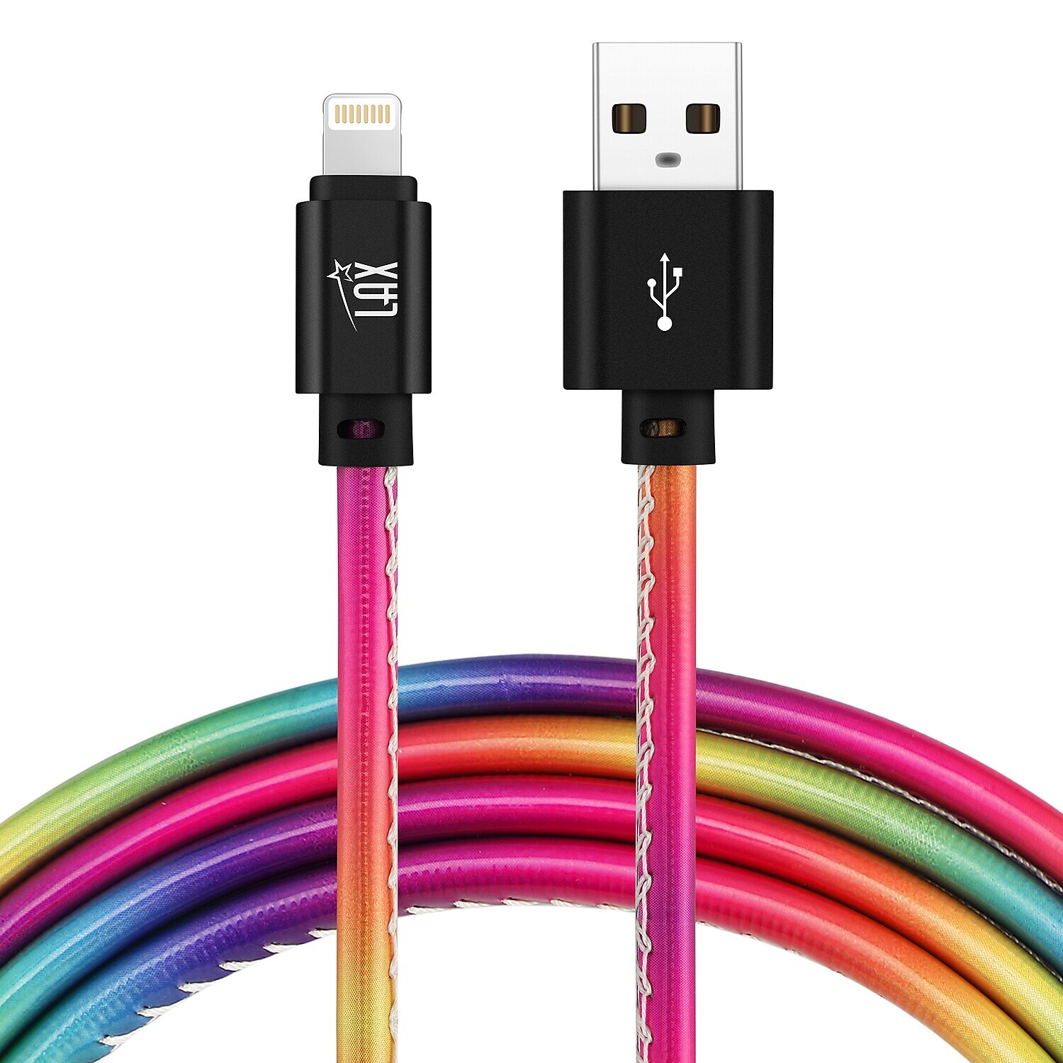 LAX Gadgets Vegan Leather Apple MFi Certified USB to Lightning Cable Rainbow-image