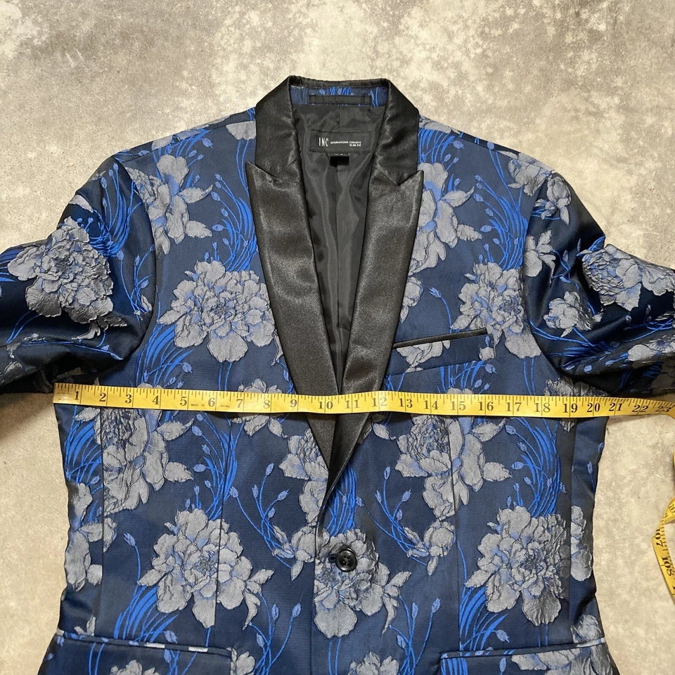 Blazer INC Brocado Para Hombres Mediano Ajustado Floral Texturizado Azul Chaqueta Doble Ventilación Foto 2 de 4