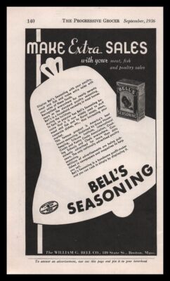 1936 William G Bell Co. Boston Massachusetts Bell's Seasoning Vintage Print Ad