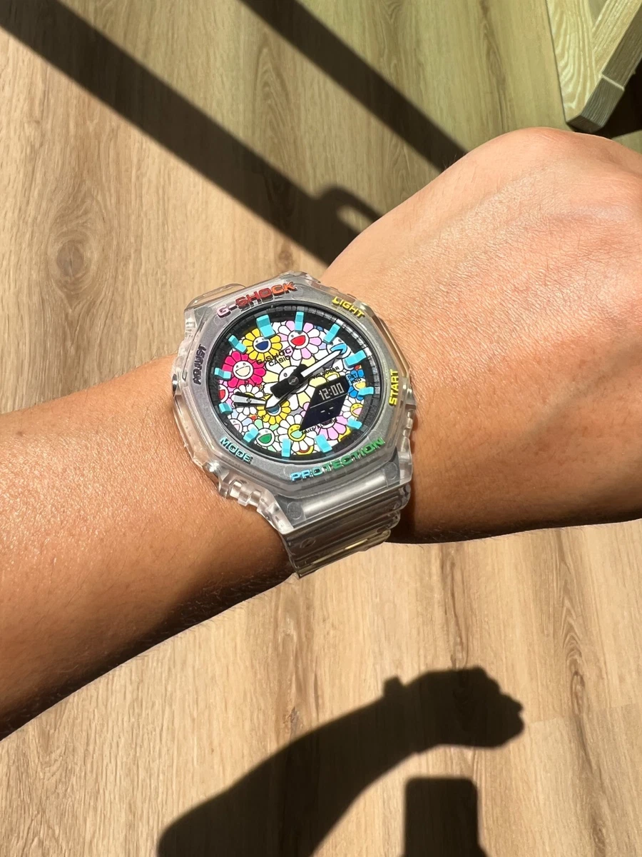 Custom Made Watch GA2100SKE 7A Rainbow Sun Flower Dial Light Blue