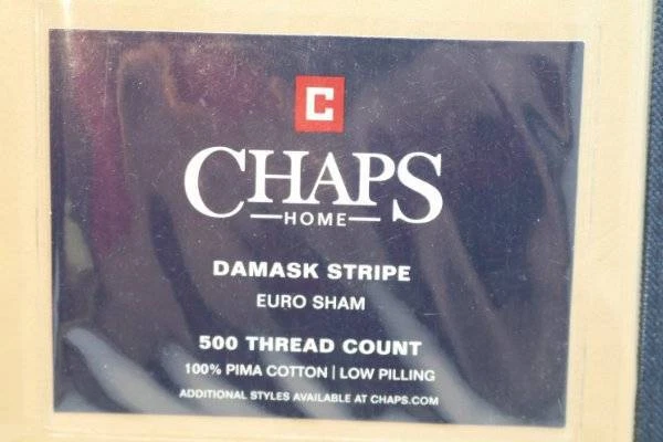 Chaps Damask Stripe 1 Euro Sham Oatmeal 500 Thread 100% Pima Cotton 26 x 26 New - Image 3 of 4