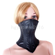 Women Neck Posture Collar Hood Restraints Head Harness Corset slaves Binding