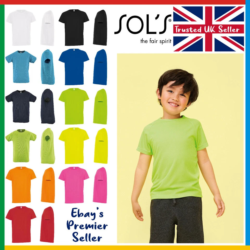 Kids Sporty Plain T-Shirt - Sol's 100% Polyester Children's Tee - Breathable
