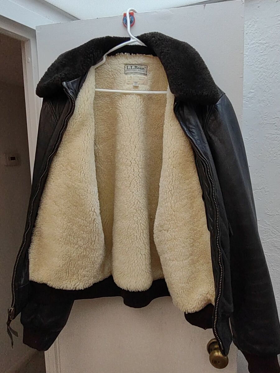 VINTAGE L.L. BEAN LEATHER BOMBER JACKET WOOL LINED BROWN 44 VINTAGE L.L. BEAN LEATHER BOMBER JACKET WOOL LINED BROWN 44