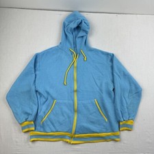 Vintage 1970s Hoodie Adult Medium Blue Yellow Talon Zipper Full Zip 70s True Vtg