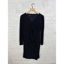 Talbots Velvet Leopard Burnout Sheath Dress Women M Black Long Sleeve V-Neck
