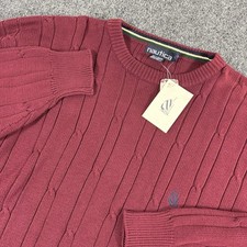 Vintage Nautica Cable Knit Sweater Pullover Men's L Red Color MSRP 56 New