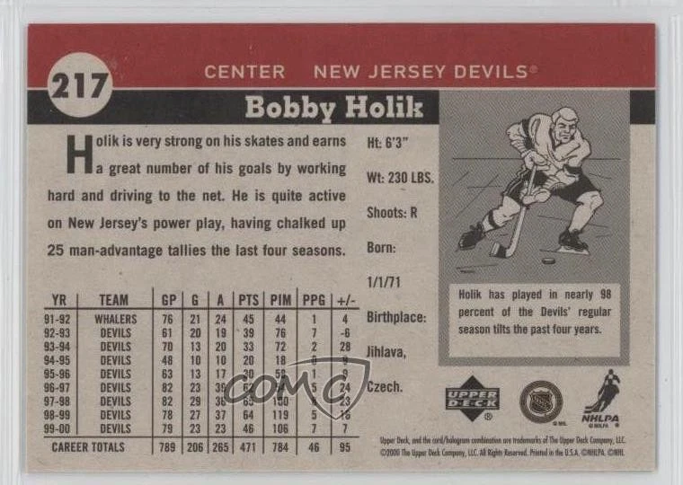 2000-01 Upper Deck Vintage Bobby Holik #217 - Image 2 of 2