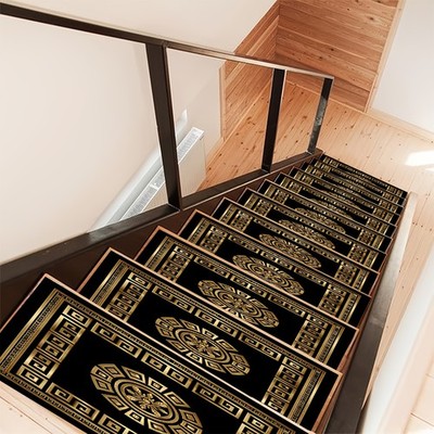[Product] 7/15pcs Golden Vintage Pattern Stair Mat, Soft and Durable, Machine