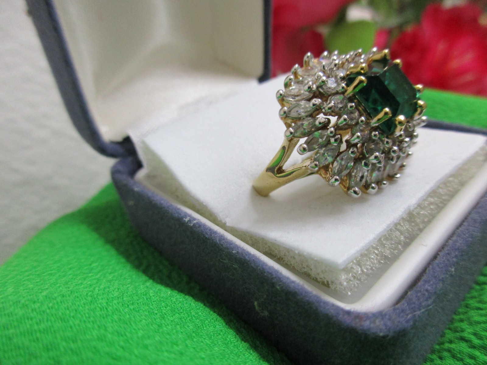 JBK JACQUELINE KENNEDY CAMROSE & KROSS Simulated EMERALD RING Size 6 Preowned