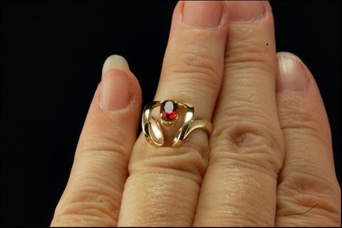 VINTAGE MODERNER BRAUN ROTER GRANAT 14K GELBGOLD RING GLM - Bild 5 von 5