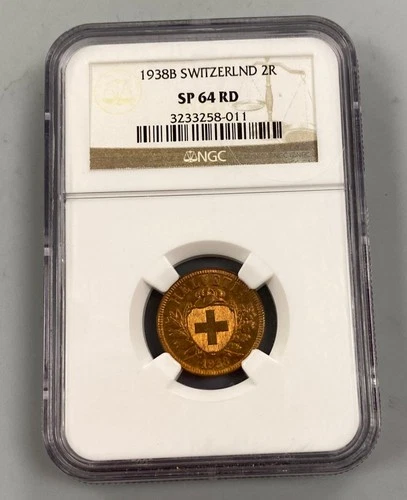 1938-B Switzerland 2 Rappen NGC SP64 RD