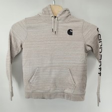 Carhartt Hoodie Boys Medium 8-10 Tan Space Dye Logo Sleeve Pullover Sweatshirt