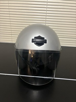Harley Davidson Jet II 2 Motorcycle Helmet Size Med  Silver w Clear Shield & Bag