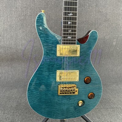 Blue PRS Electric Guitar Gold Tremolo Bridge Quilted Maple Top HH Pickups