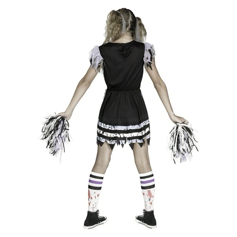 Fun World Zombie Fear Leader Girls XL 14-16 Halloween Costume Dress Pom Poms - Image 2 of 4