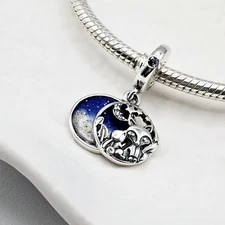 Authentic Blue Moon Star Fox & Rabbit Friends Pendant Charm 925 Sterling Silver