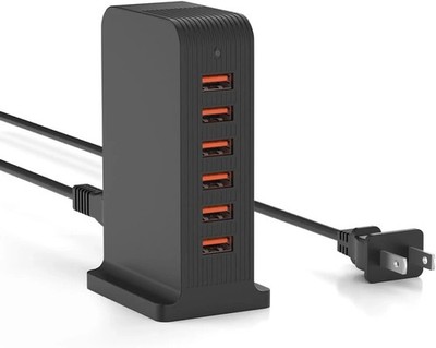 VPSUN USB Charger 6 Port 50W Multi Tower Charging Station for 50W, black