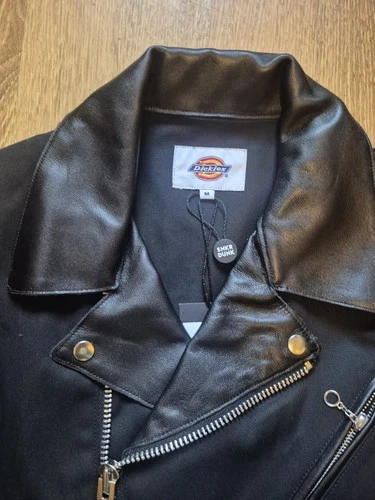 Schott Dickies Men's Black Motorcycle Jacket M Zip Point Collar Canvas image 4