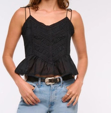 NEW Abercrombie  Fitch Black Lace-Trim Tie-Strap Cami Top NWT 60 Boho Sz LARGE