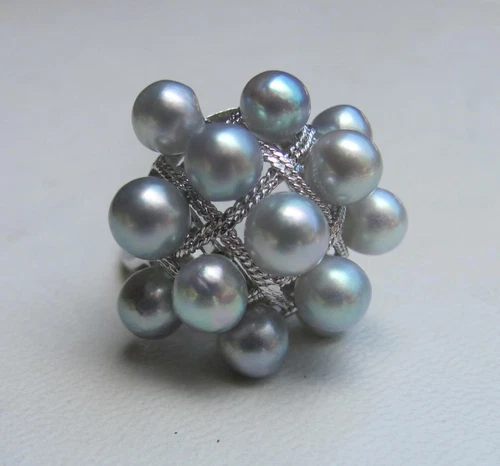 Vintage Silver Grey Pearl Ring 1950's-1960's
