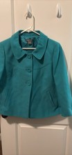 Ann Taylor Teal Polka Dot Button Lined Basic Jacket Size 12 Long Sleeve