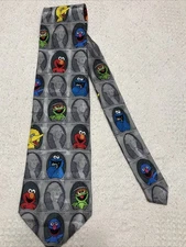 Vintage CTW Sesame Street Men’s Tie Handmade 100% Silk  Elmo, Cookie Monster