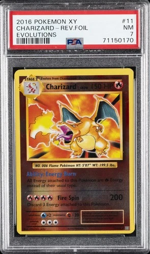 2016 POKEMON XY EVOLUTIONS #11 CHARIZARD-REVERSE FOIL PSA 7
