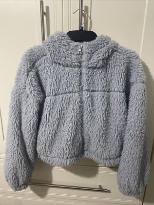 Urban Outfitters Cropped Light Blue Fluffy Shearling Jacket Size