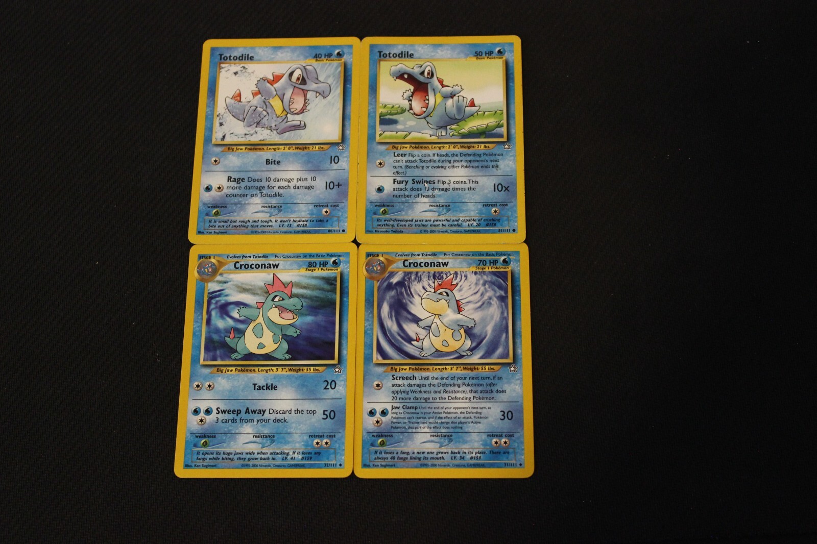 Pokemon Card Lot LP-MP Totodile 80/111&81/111,Croconaw 31/111&32/111 Neo Genesis