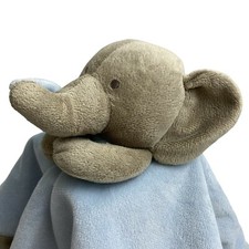 Carters Elephant Lovey Security Blanket Plush 15" Taupe Light Blue Satin Back