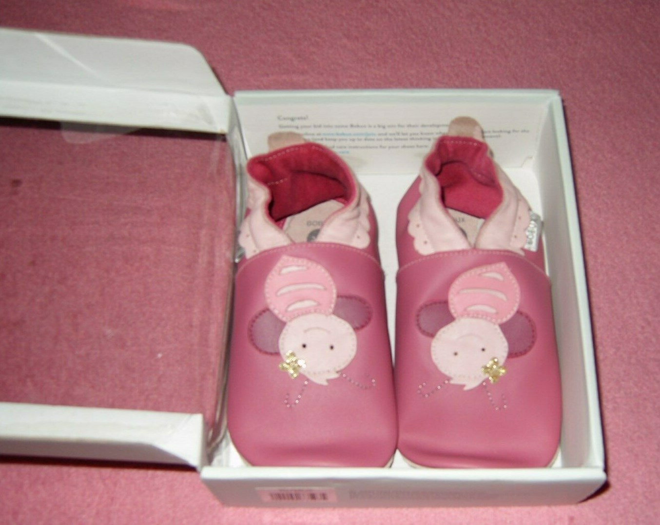 SAOLA PANTOFOLE IN PELLE BOBUX ROSA BAMBINA TAGLIA 5 6 NUOVE CON SCATOLA